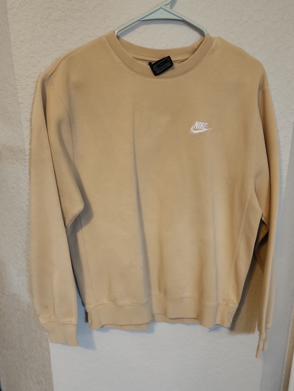 Nike Men’s Crewneck Sweatshirt in Beige with White Logo